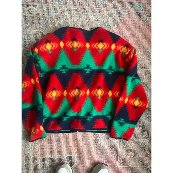 David Wayne Fleece Jacket Blanket Southwestern Print Medium Vintage 90’s - Picture 4 of 4